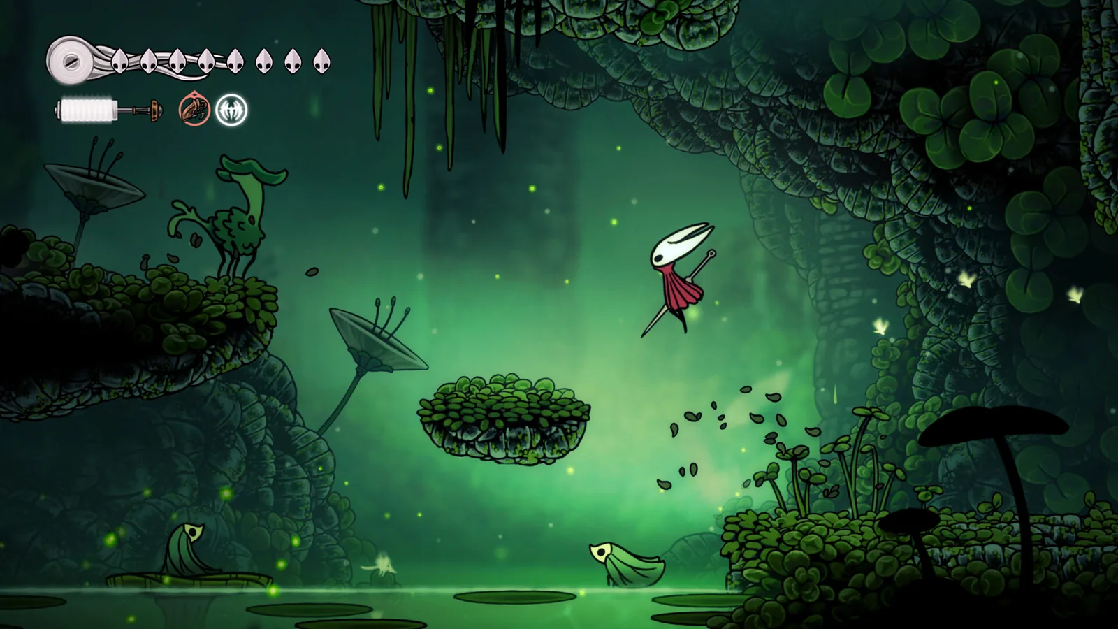 Official Silksong Steam screenshot of Hornet exploring platforms